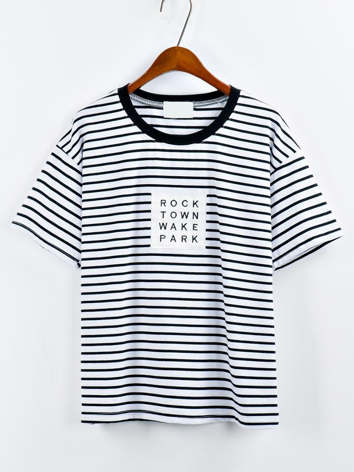 Shein White Contrast Striped Patch T-shirt