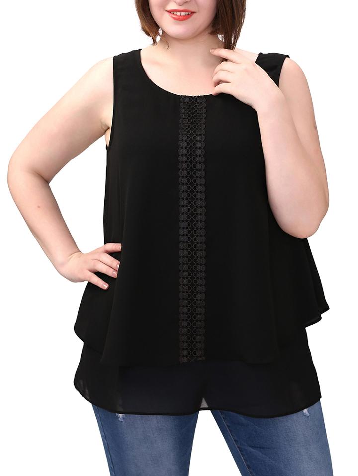 Shein Black Crochet Layers Plus Tank Top