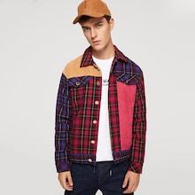 Shein Men Button & Pocket Up Collar Neck Plaid Coat