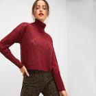 Shein Rolled Up Neck Eyelet Sweater