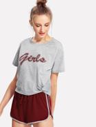 Shein Heather Knit Tee & Dolphin Shorts Set