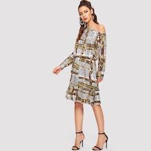 Shein Asymmetrical Neck Chain Print Dress