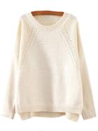 Shein Beige Round Neck Hollow Split Knit Sweater