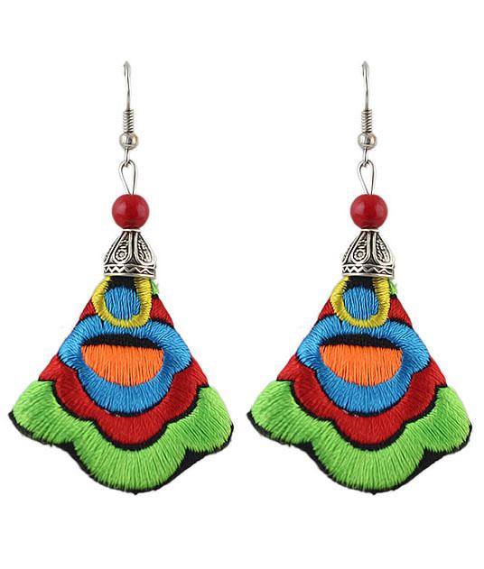 Shein Green Embroidered With Bead Silver Dangle Earrings