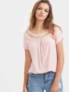 Shein Pink Lattice Neck T-shirt