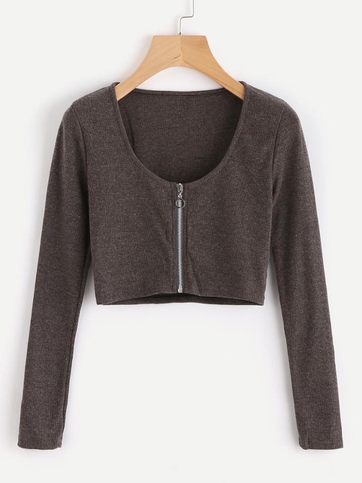 Shein Zip Up Crop Knit Top