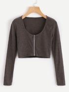 Shein Zip Up Crop Knit Top