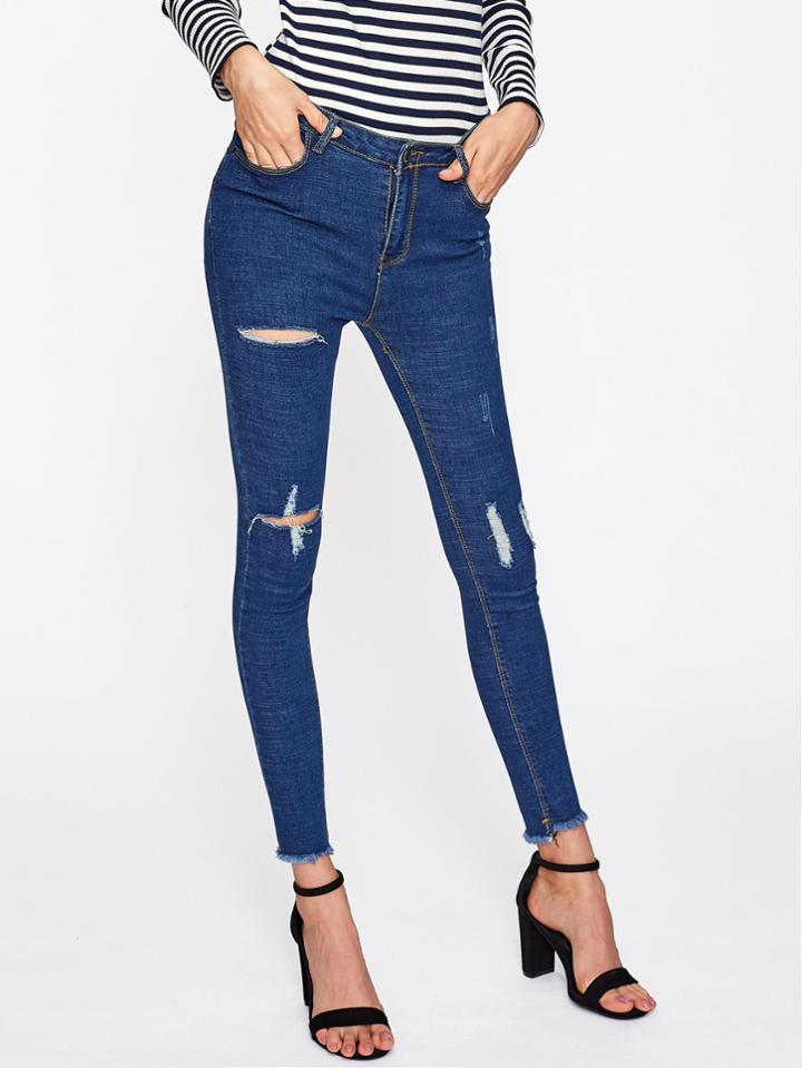 Shein Knee Rips Frayed Hem Jeans