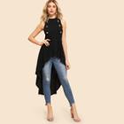Shein Double Button Embellished Dip Hem Shell Top