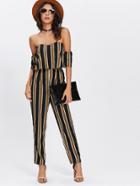 Shein Flounce Layered Neck Striped Jumpsuit
