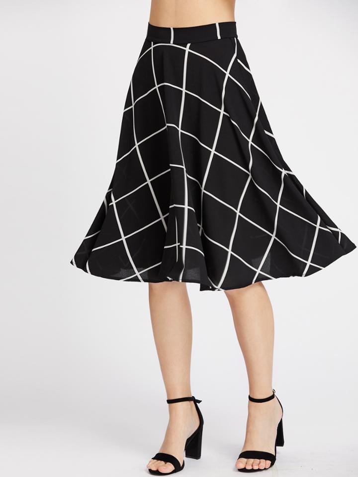 Shein Grid Print Circle Skirt