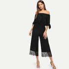 Shein Knot Sleeve Contrast Lace Off The Shoulder Jumpsuit