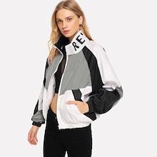 Shein Cut And Sew Letter Print Windbreaker Jacket