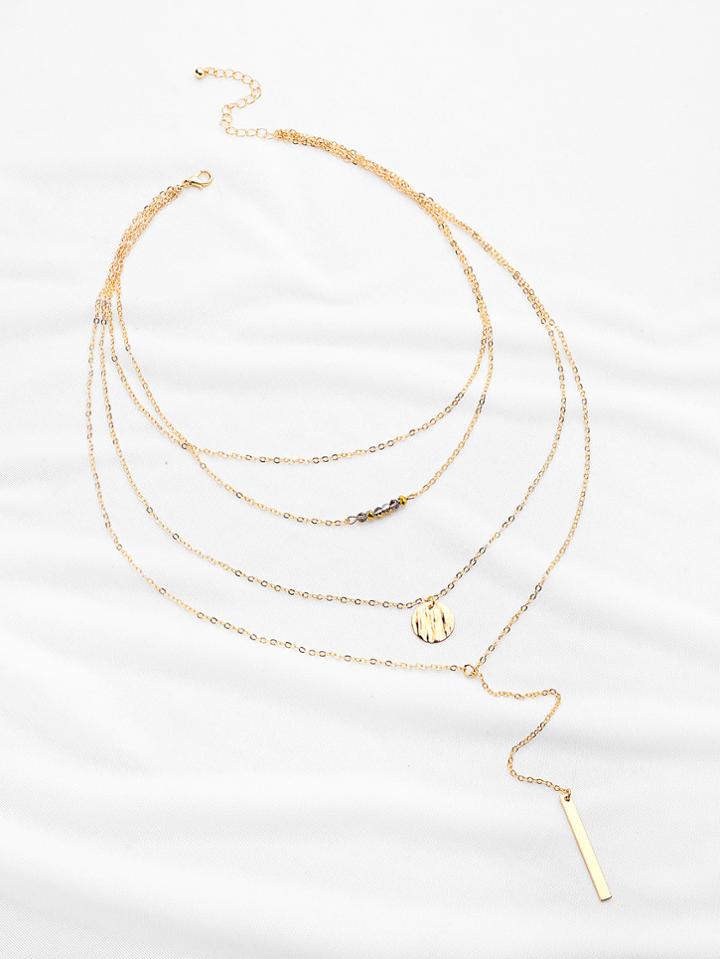 Shein Crystal And Bar Multi-layer Chain Necklace