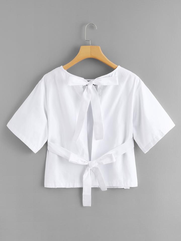 Shein Bow Tie Neck Tie Waist Top
