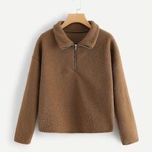 Shein Solid Quarter Zip Teddy Sweatshirt