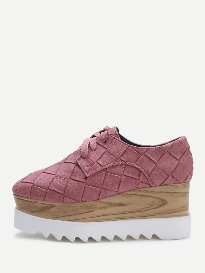 Shein Pink Round Toe Lace-up Cork Wedges