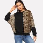 Shein Color Block Dolman Sleeve Leopard Pullover