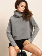 Shein Grey Cowl Neck Drop Shoulder Ribbed Sweater