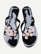 Shein Black Flower Embellished Flip-flops