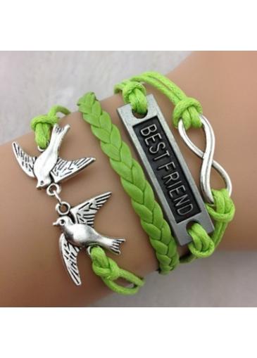 Rosewe Metal Birds Decorated Green Multi Layers Braided Bracelet