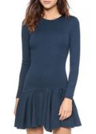 Rosewe Simple Round Neck Long Sleeve Mini Dress Navy Blue