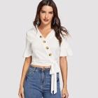 Shein Bell Sleeve Buttoned Wrap Top