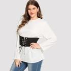 Shein Plus Long Sleeve Top With Contrast Corset Belt