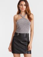 Shein Grey Marled Criss Cross Strap Top