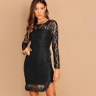 Shein Sheer Yoke Tassel Detail Lace Dress