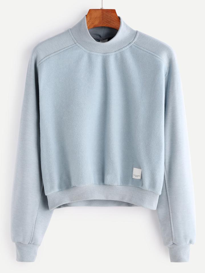 Shein Mock Neck Raglan Sleeve Ribbed Trim Patch  Sweatshirt