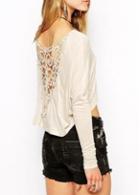 Rosewe Enchanting Long Sleeve Hollow Design Beige T Shirt