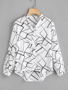 Shein Abstract Print Lantern Sleeve Dip Hem Blouse