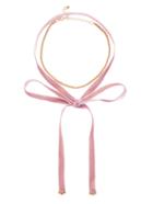 Shein Pink Knotted Velvet Choker With Gold Chain