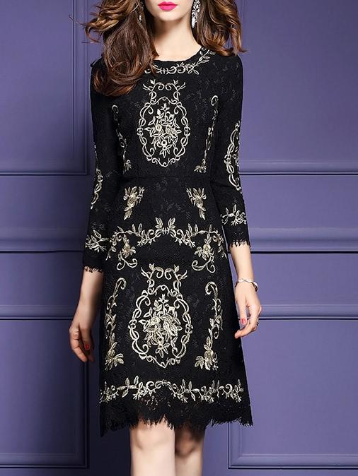 Shein Flowers Embroidered Lace Sheath Dress