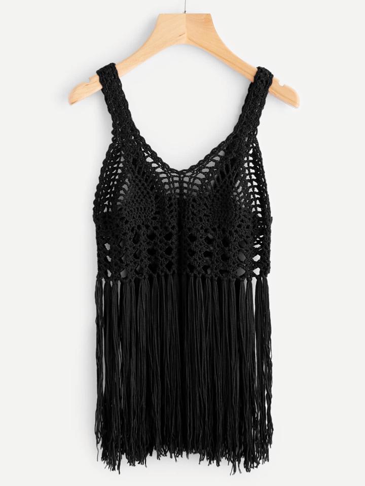 Shein Fringe Hem Crochet Cami Top