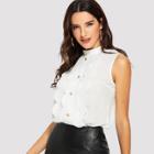 Shein Scallop Trim Gold Button Sleeveless Blouse