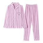 Shein Cartoon Patch Striped Shirt & Pants Pj Set