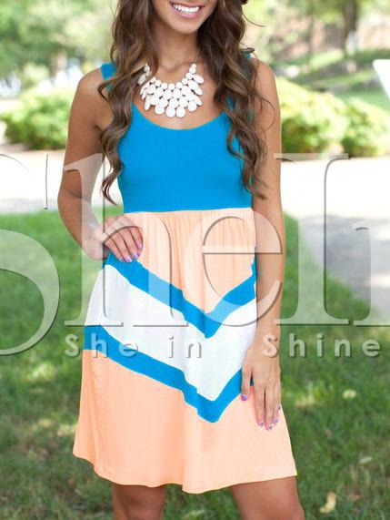 Shein Color Block Pleated Scoop Neck U Back Dress