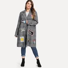 Shein Plus Patched Decoration Plaid Coat