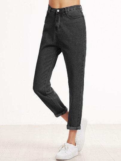 Shein Black Cuffed Straight Leg Jeans