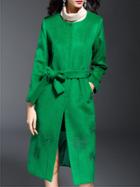 Shein Green Embroidered Tie-waist Coat