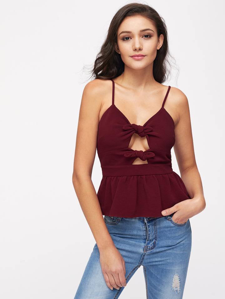 Shein Hollow Knot Front Textured Peplum Cami Top
