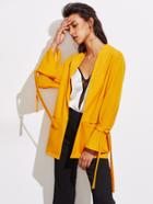 Shein Tied Bell Cuff Welt Pocket Jersey Blazer