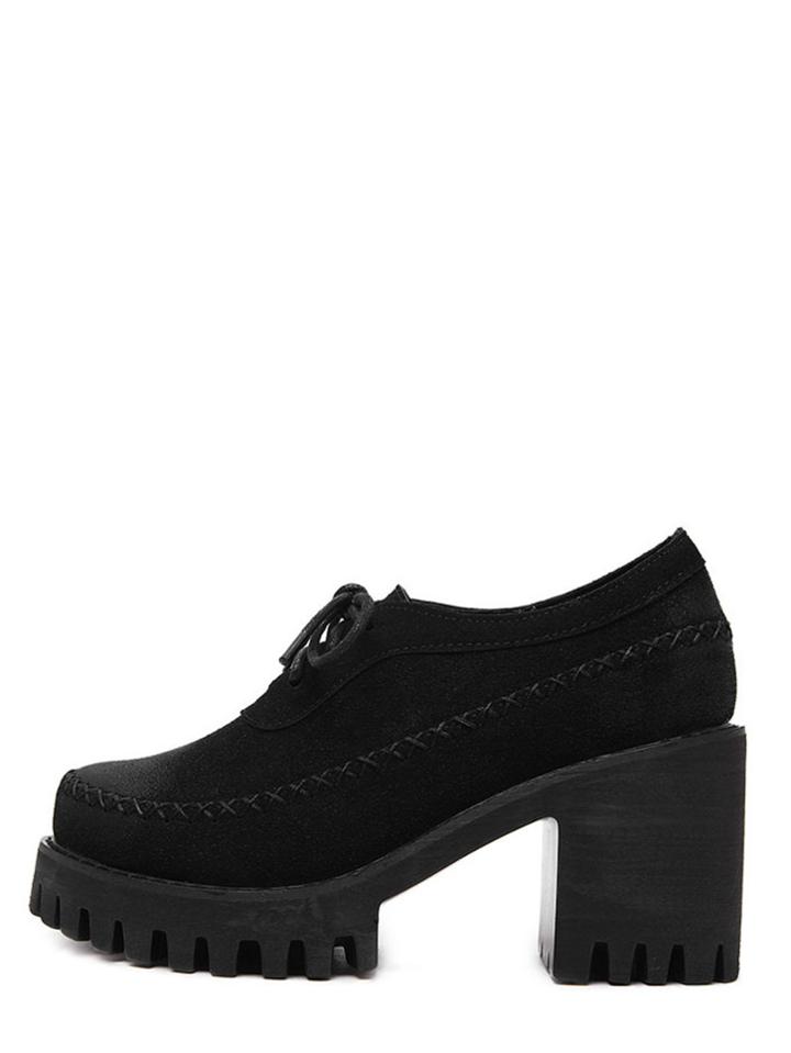 Shein Black Round Toe Lace-up Chunky Pumps