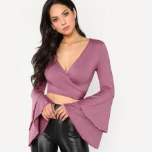 Shein Flounce Sleeve Tie Back Crop Top