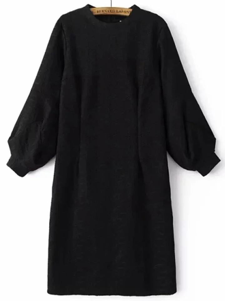 Shein Black Crew Neck Lantern Sleeve Slit Dress