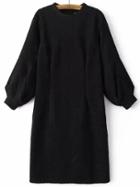 Shein Black Crew Neck Lantern Sleeve Slit Dress