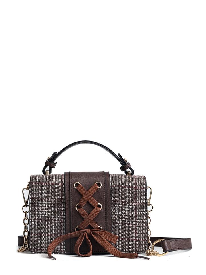 Shein Lace Up Plaid Shoulder Bag