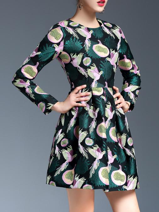Shein Black Birds Jacquard A-line Dress
